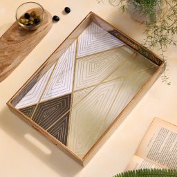 Wooden Rectangle Serving Tray with Enamel Coating Geometric Design 15x11 inches Tray-image-32