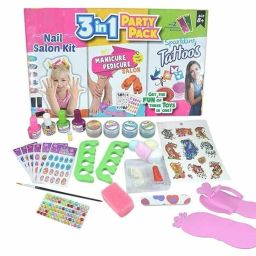 3 in 1 Party Pack Nail Salon KIT Manicure Pedicure & Sparkling Tattoos GET The Fun Kids Toy Set-image-25