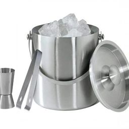 Double Wall Steel Insulated Ice Bucket with Lid, Tong, peg Measure[1.5 Liter] 3 - Piece Bar Set-image-49