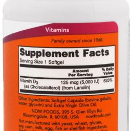 now foods Vitamin D-3 High Potency 5000 IU 120 Softgels image 3