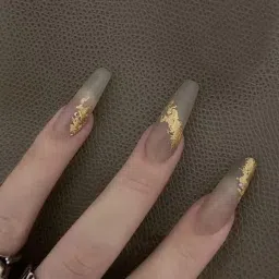 the pink truck Set of 24 Artificial Reusable Nails in Grey Glitter Rose color design with glue Gold image 2