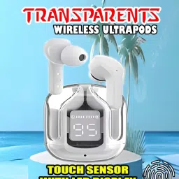 crecro Ultrapod Bluetooth Earbuds Headset Crystal Transparent Design,LED Display GR1 Smart Headphones-image-85
