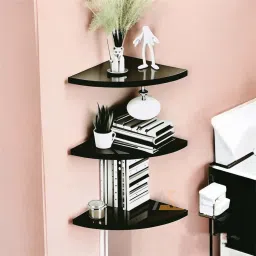 Wall Mounted Corner 3 Tiers Shelf for Home&Office Kitchen/Bathroom Shelf (BLACK) MDF (Medium Density Fiber), Wooden Wall Shelf-image-31