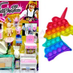 Dollhouse Playset Portable Sets with Pop it, Small House (Pack OF 21)-1