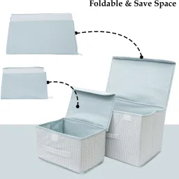 mteaser Foldable Drawer Rectangular Storage Basket with Lid & Handle Closet Organizer| Storage Box image 3
