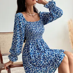sheetal associates Women Fit and Flare Blue, White Above Knee/Mid Thigh Length Dress-picture-34