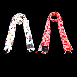 Printed Chiffon Women White, Pink Stole-image-66