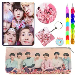 7pcs Bts Combo for Girls, Bts A6 Hard Bound Dairy, Bts Flower Pouch, Bts Key bts Art Canvas Pencil Box-0