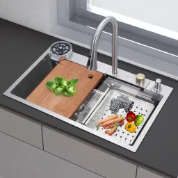 Stainless Steel Kitchen Sink with Integrated Waterfall and Pull-down Faucet - Kitchen Sink with Integrated Waterfall and Multiple Accessories (30x18x9 inches) Vessel Sink-image-40