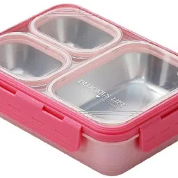 3Compartment e35 Steel Lunch Box | Leakproof, Insulated, BPA-Free Box pink 3 Containers Lunch Box-image-91