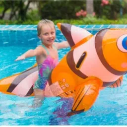 Kids (IND*24) Inflatable Fish Ride On Swimming Pool Toy for Kid, Multicolor Inflatable Pool Accessory-0