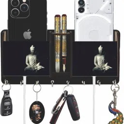 goutam buddha Wooden 2 Pocket Mobile and Pen holder 6 Hooks Wood Key Holder Wood Key Holder-image-61