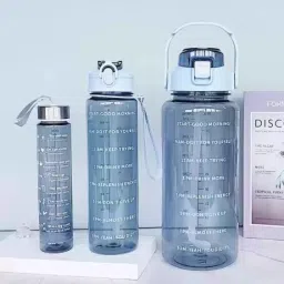 Transparent Motivational 3in1 leakproof BPA Free marker gym water bottle 3200 ml Bottle-image-4