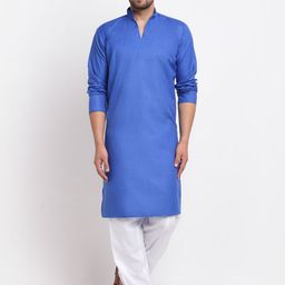 Benstoke Men Solid Blue & White Regular Kurta with Salwar-picture-53