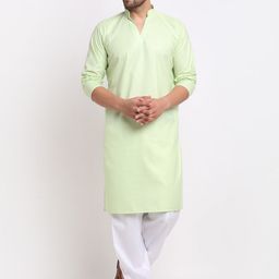 Benstoke Men Sea Green Solid Regular Cotton Blend Kurta with Salwar-17