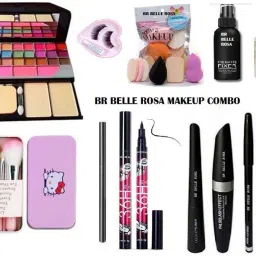 7pcs Makeup Brush set with storage box with TYA makeup kit,3D eyelash with glue,Primer, Fixer, high quality smudge proof Kajal, Waterproof 36H Sketch eyeliner black and 3 in 1 Combo set-14