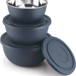Stainless Steel Storage Bowl Microwave Safe Mixing Bowl Set Of 3 Navy Blue (500ml, 750ml,1250ml),-9