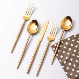 SET OF 5 CUTLERY SET FOR DINING TABLE KITCHEN , SPOON FORK SET(Gold) Stainless Steel Cutlery Set-image-40