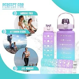 searegal 3 pcs Unbreakable Water Bottle with Motivational Time Marker 2000 ml Bottle image 2
