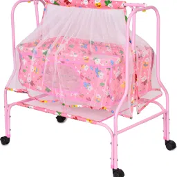 Baby Cradle with Swing and Mosquito Net, Four Wheels-3