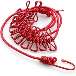 Cloth Drying Rope with Hooks & 12 Clips (Pack of 6) Red-46
