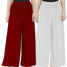 Pack of 2 Women Flared Multicolor Viscose Rayon Trousers-image-40
