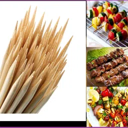 Wooden Sticks, Skewer for Grilling Seekh, Kabab, Tikka 10 inch 400pcs. Disposable Bamboo Roast Fork, Fruit Fork Set-22