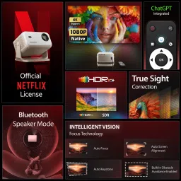 CrossBeats LumeX Flix (16000 lm / 1 Speaker / Wireless / Remote Controller) Portable 1080p Native with 4K Ultra HD Support, Official Netflix Licensed, Chat GPT Integrated, Android 13, 15W Speaker, WiFi, 300-Inch Display, Mini Smart Home Projector image 3