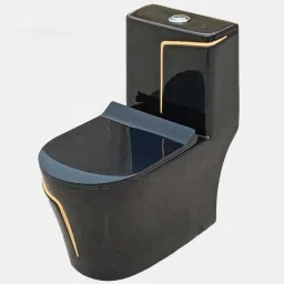 clayplus Ceramic Shining Black commode with Yellow Finishing Line and Round Flush Button Ceramic Shining Black commode with Yellow Finishing Line and Round Flush Button Western Commode image 2