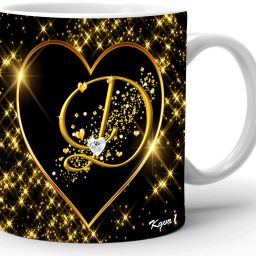 "Letter D With Star Black"Gift For Birthday of Friends|Brother|Sister|Printed Ceramic Coffee Mug-image-5