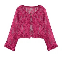 A T U N Girls Fuchsia Button Lace Shrug-image-29