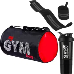 Workout Power Combo Gym Shaker Bottle With Gym Bag & Wrist Support Band Set Fitness Accessory Kit Kit-16