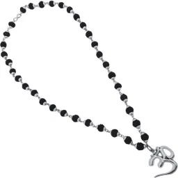 Mahakal Locket with Rudraksha Mala, Trishul Damru Pendant, Spiritual Shiva mala Beads Silver Plated Brass, Wood Chain-image-13
