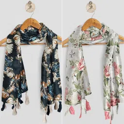 Floral Print Chiffon Women Multicolor Stole, Scarf, Fancy Scarf-image-44
