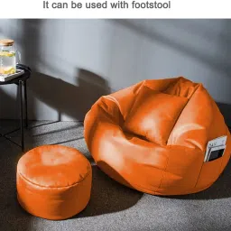furnigully 4XL 4XL Bean Bag with Footrest & Cushion Ready to Use with Beans (Orange - 4XL) Bean Bag ChairWith Bean Filling image 2