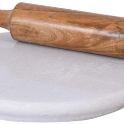 White Marble Roti Maker With Wooden Belan/White Marble Chakla 10 In Belan 12 in Rolling Pin & Board-11