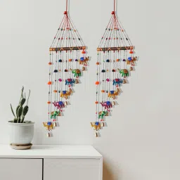 RAJ SHAI CRAFT Home Decoration Items ELEPHANT Wind Chimes / safe combo set of 2 Home Decoration for Hall balcaney Wall/Door/Window Hanging Bells(101 cm multicolour) Plastic Windchime-image-15