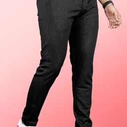 indiclub Men Slim Fit Black Linen Blend Trousers-picture-0