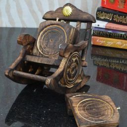 Wooden Miniature Rocking Chair Tea Coffee Drink Coaster Set of 6 Brass Inlay Coasters For Dining Showpiece (6X6 inch, Brown) Coasters Serving Set-13