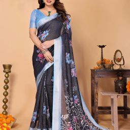 Embellished, Floral Print, Self Design Bollywood Cotton Silk, Silk Blend Saree-image-11