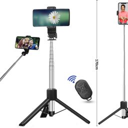 AMUSING New Latest Super long 2 in 1 Selfie Stick, 31cm-170 cm length Tripod with 10m Range BT Remote, 360-degree Lock adjustable holder, CR2032 Replaceable Battery Compatible with all types of smartphones, Android, ios Bluetooth Selfie Stick-image-14
