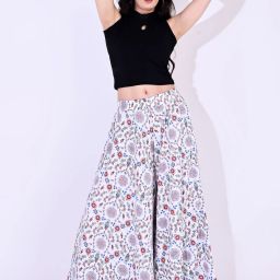 Women Flared White Viscose Rayon Trousers-image-96