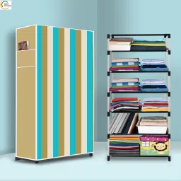 6 Shelf Foldable Collapsible Wardrobe Storage Organizer Almirah Cloth Rack PP Collapsible Wardrobe-11