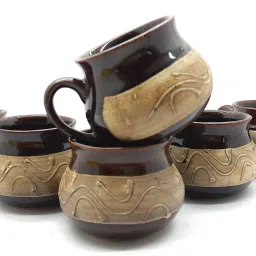 Pack of 6 Ceramic Pack of 6 Ceramic Beautiful & Stylist, Regular Shape Tea/Coffee Cups, Best For HOME/OFFICE Regular Use (Set of 6) Ceramic (Brown) 120ML-10
