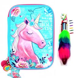 Pencil Pouch with pen Sky Blue Art Canvas Pencil Box-48
