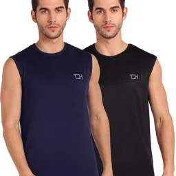tqh Pack of 2 Men Vest Navy Blue, Black - (Pack of 2) Men Vest-picture-2