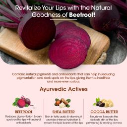 tac - the ayurveda co. Beetroot Lip Butter | SPF 20, Repairs Dry Lips & Reduces Pigmentation | Hydrates Beetroot, Cocoa Butter, Shea Butter image 3