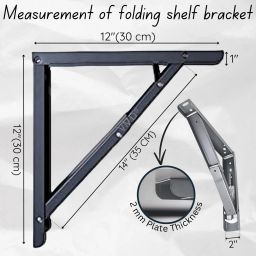 vmd Heavy Duty 12" (Grey) Foldable Shelf Bracket, DIY Folding Shelves, l Bracket, Wall Angle Bracket, Folding Table Bracket with Fitting for fold Down (Pack of 2) Shelf Bracket image 2