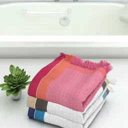 Athom Trendz Set Of 3 Woven-Design Pure Cotton 210 GSM Lightweight Bath Towels-78