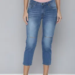 Flying Machine Women Blue Slim Fit Mid-Rise Slash Knee Light Fade Stretchable Jeans-picture-41